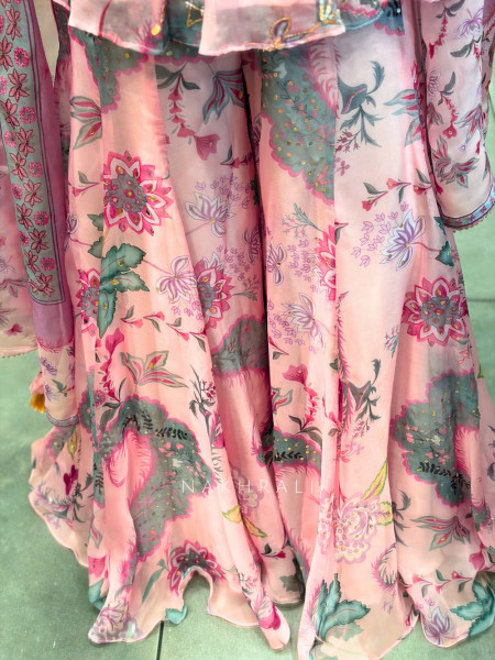 Kymera Pink Printed Palazzo Set with Sequin Cut Dana Work