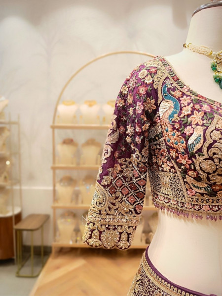Amira Wine Embroidered Net Lehenga with Sequin Work