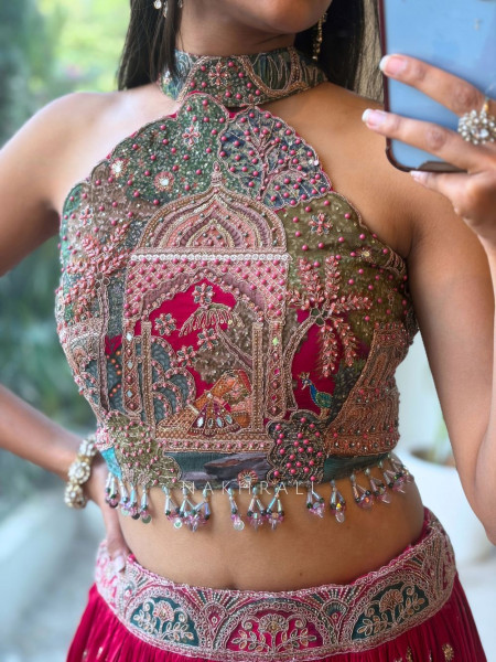 Jharokha Tales Red Lehenga with Pichwai-Inspired Embroidery