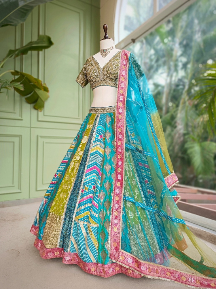 Image of Chromatic Weave Multicolor Kalidar Lehenga Choli