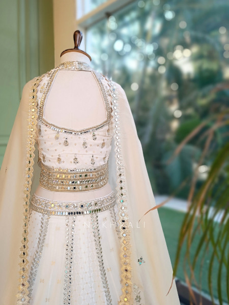 Shabnam Sheesha White Georgette & Tulle Net Designer Lehenga Set