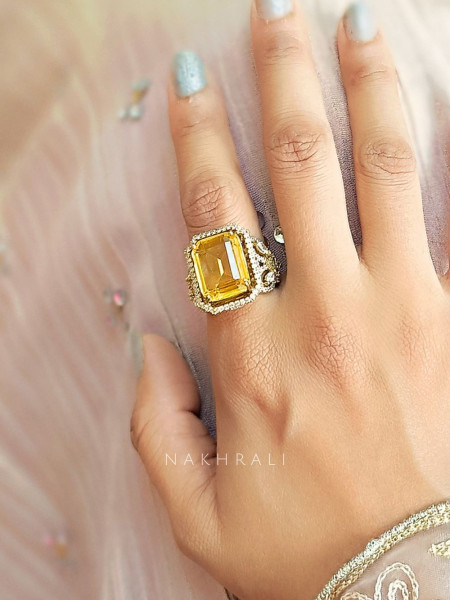 Kanika Yellow Stone Statement Ring with Diamond Accents