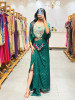 Boho Green Chinon Drape Skirt Set with Embroidered Tassel Yoke