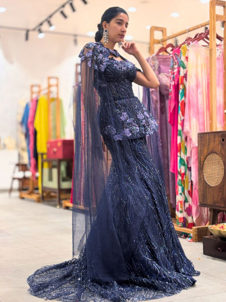 Luna Dark Blue Peplum Indo-Western Lehenga
