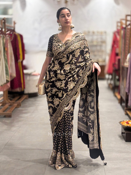 Dark Dazzle Black Saree with Sequin Embroidered Blouse