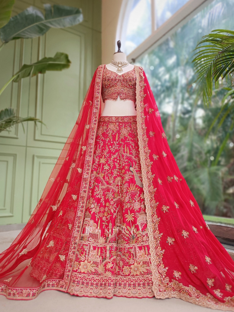 Image of Rajvani Red Raw Silk  Bridal Lehenga