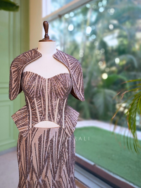 Contour Fin Copper Indo-Western Corset Skirt Set