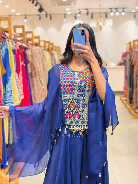 Bella Blue Indo Western Palazzo Set with Thread Embroidery Work