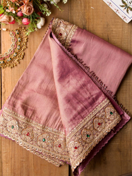 Bloomcrest Purple Embellished Saree with Readymade Blouse