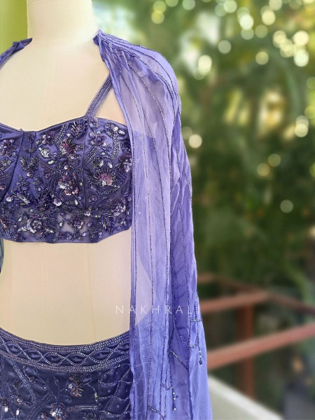 Arista Purple Satin Indo-Western Lehenga with Sequin Bead Work