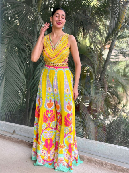 Elina Yellow Embellished Indo-Western Jumpsuit