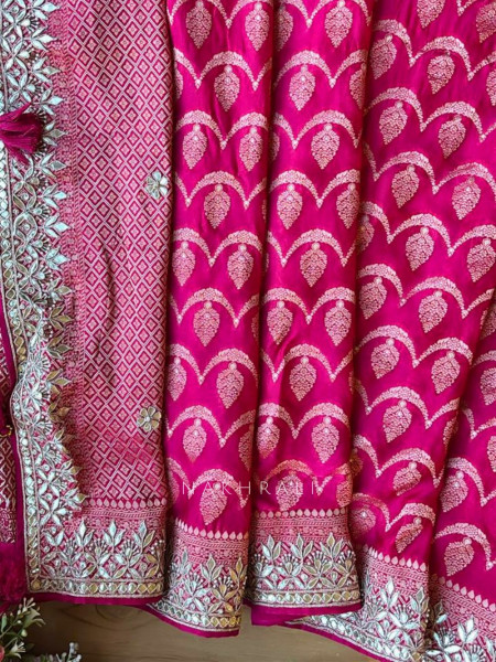 Varnika Magenta Banarasi Saree with Gota Border