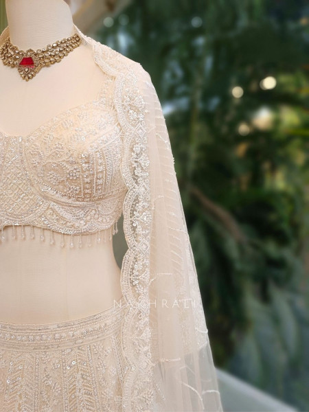 Divyana White Lehenga Set with Sequin Cut Dana Work