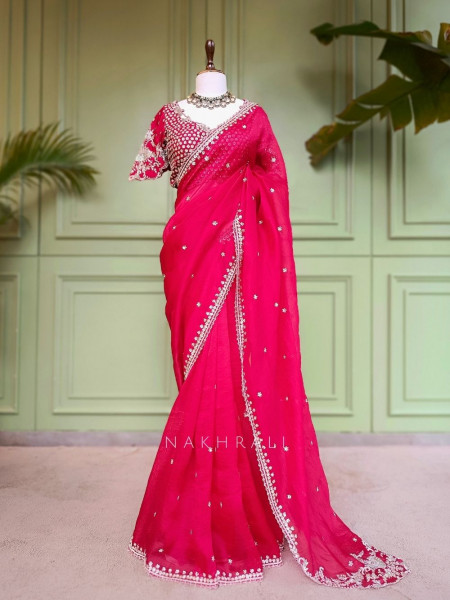 Rubi Red Saree with Readymade Sequin Blouse