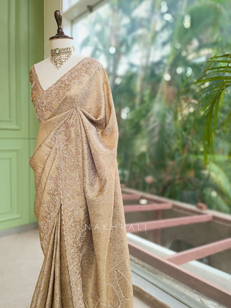 Svaran Lata Cream Banarasi Brocade Saree with Cut Dana Work