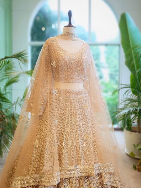 Golden Flare beige Lehenga with Thread and Sequin Work