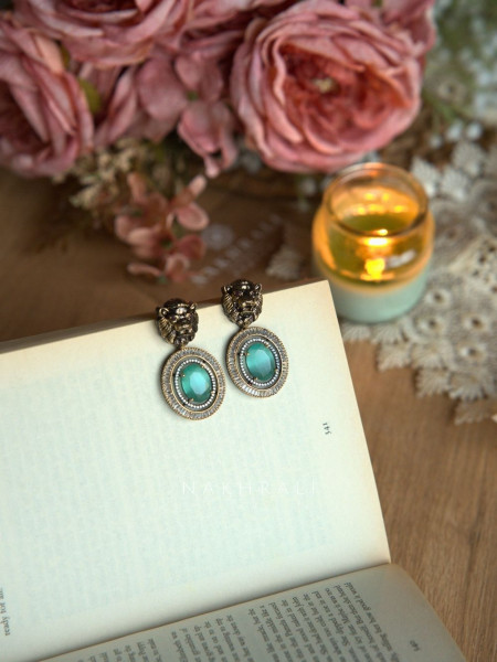 Regalia Sea Green Oval Stone Stud Earrings