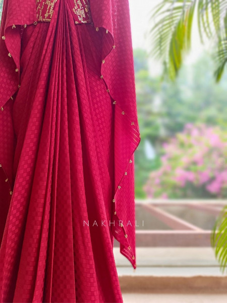 Wrinkle Red Viscose Georgette Crepe Gown