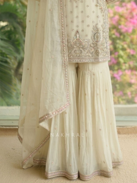 Mystique Cream Suit Set Embroidery & Sequin Work