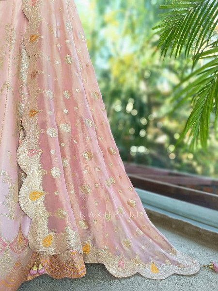Lirena Pink Lehenga Set with Sequin Zari Work