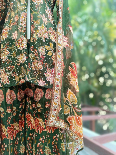 Tamsa Georgette Kurta Palazzo Set With Floral Print with Sequin & Mirror Work