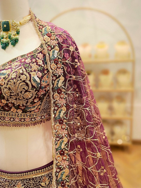 Amira Wine Embroidered Net Lehenga with Sequin Work