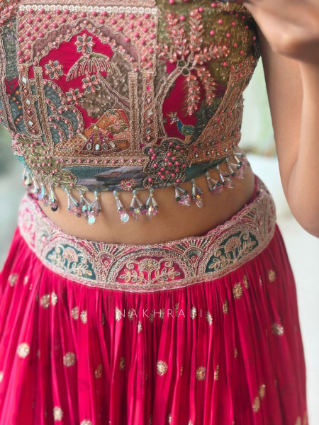 Jharokha Tales Red Lehenga with Pichwai-Inspired Embroidery