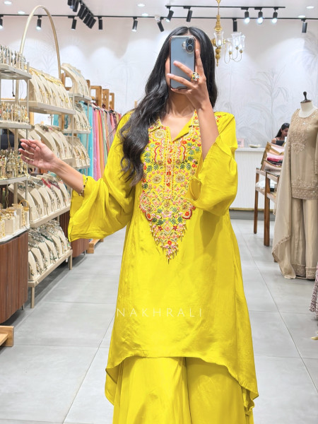Mayura Canary Yellow  Asymmetric Crepe Palazzo Set