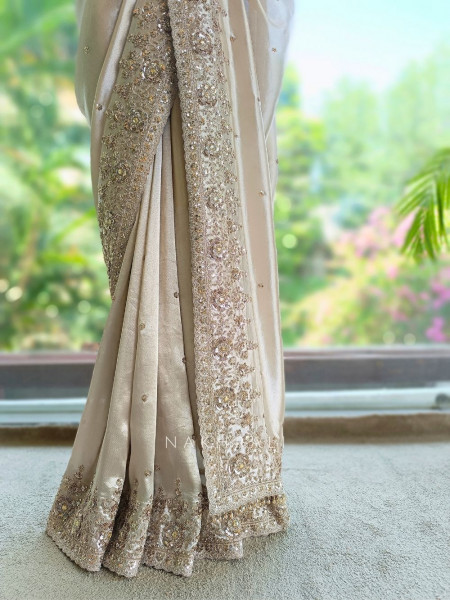 Dhwani Beige Saree With Sequin & Embroidery