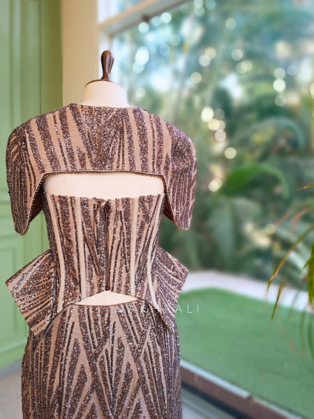 Contour Fin Copper Indo-Western Corset Skirt Set