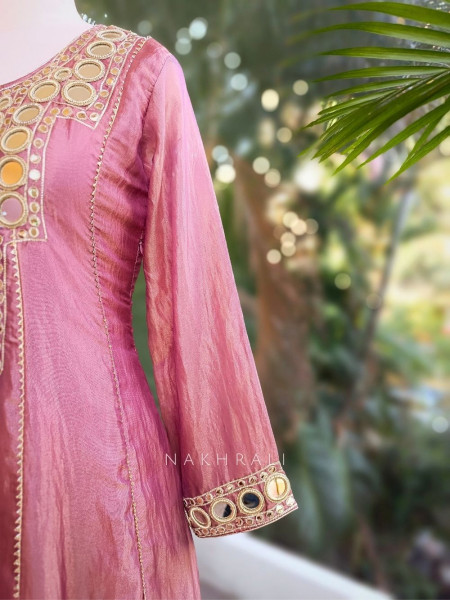Ruhani Purple Tissue Suit Set with Mirror and Gota Work