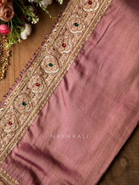 Bloomcrest Purple Embellished Saree with Readymade Blouse