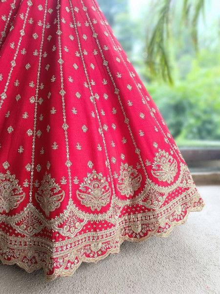 Saubhagya Fuchsia Red Unstitched Bridal Lehenga