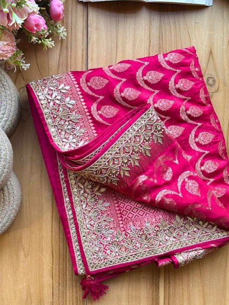 Varnika Magenta Banarasi Saree with Gota Border