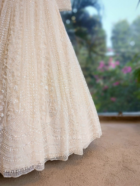 Divyana White Lehenga Set with Sequin Cut Dana Work