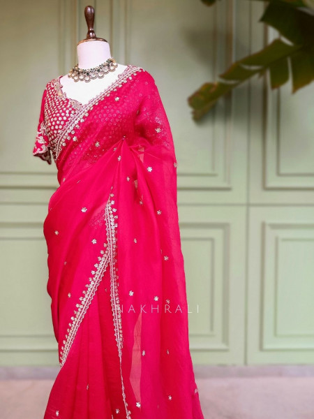 Rubi Red Saree with Readymade Sequin Blouse