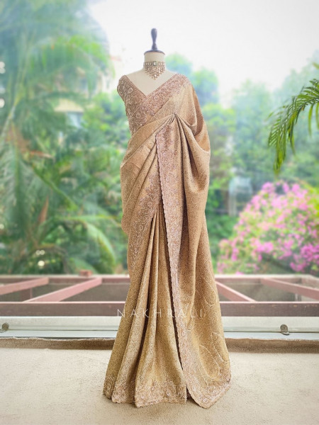 Svaran Lata Cream Banarasi Brocade Saree with Cut Dana Work