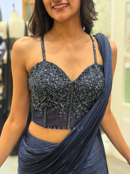 Sapphire Blue Indowestern Lehenga with Cut Dana & Sequin Work