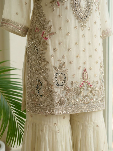 Mystique Cream Suit Set Embroidery & Sequin Work