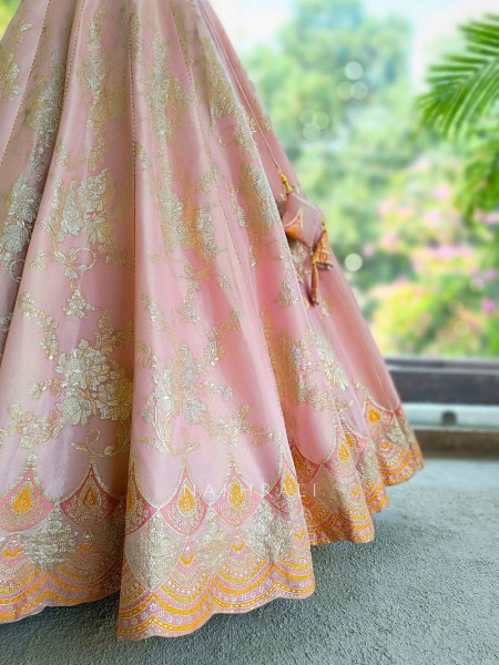 Lirena Pink Lehenga Set with Sequin Zari Work