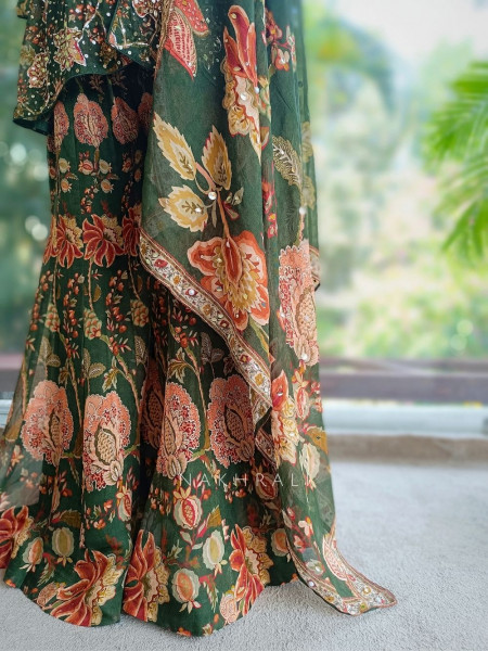 Tamsa Georgette Kurta Palazzo Set With Floral Print with Sequin & Mirror Work