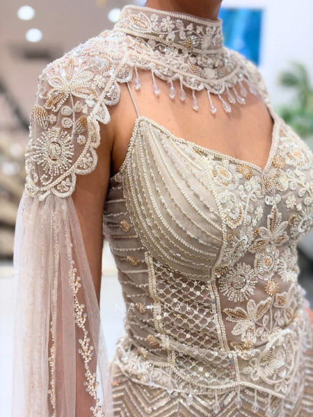 Alia Cream Tulle Net Mermaid Lehenga