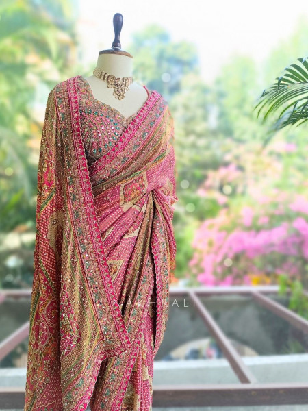 Prisha Pink Printed Saree with Sequin Work