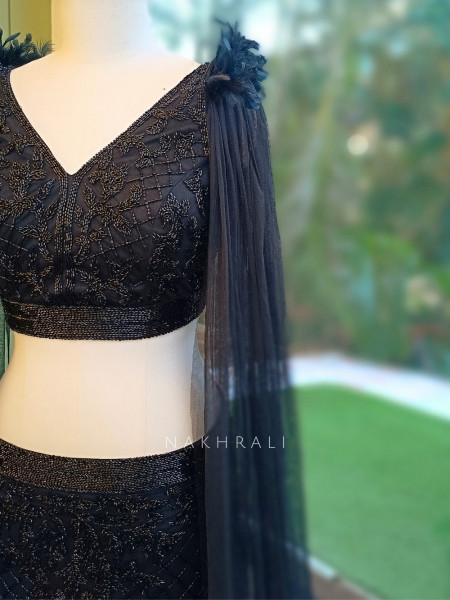 Nova Black Crop Top & Skirt Set with Cut Dana Work