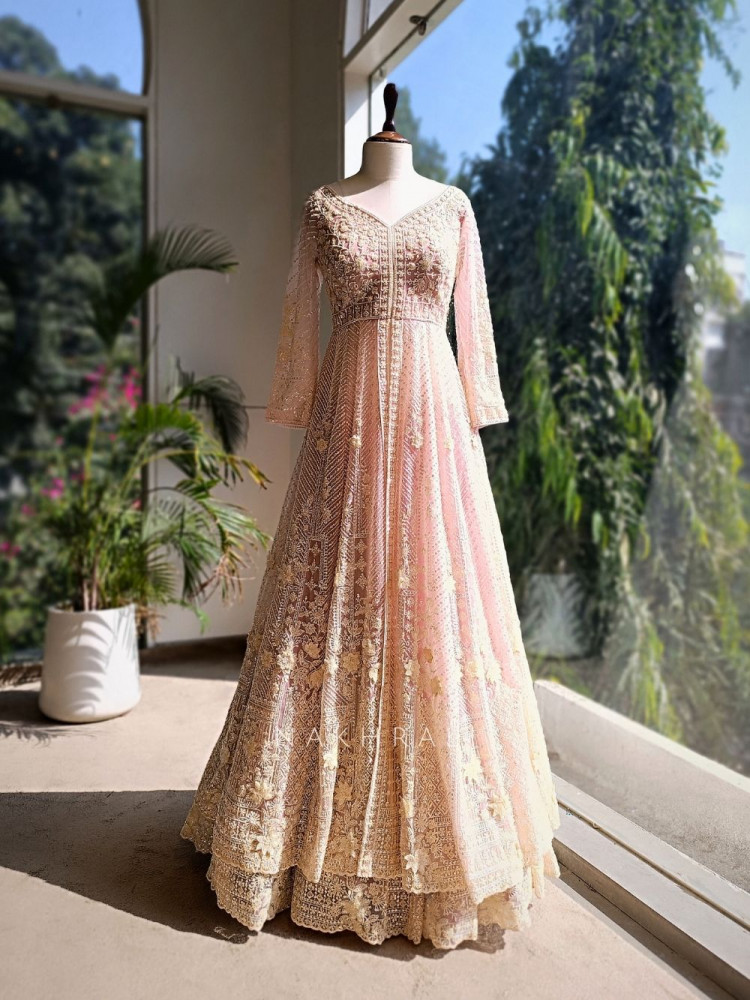 Image of Elvya Purple Embroidered Achkan Lehenga Set