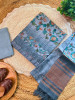 Mehar Grey Printed Dress Material with Floral Detailing