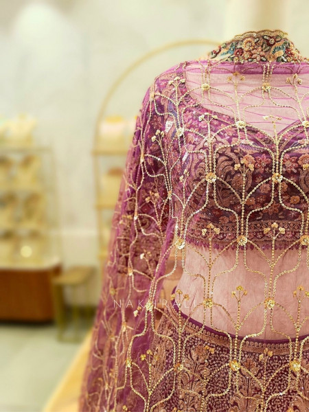 Amira Wine Embroidered Net Lehenga with Sequin Work
