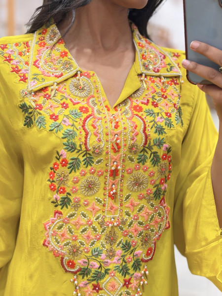 Mayura Canary Yellow  Asymmetric Crepe Palazzo Set
