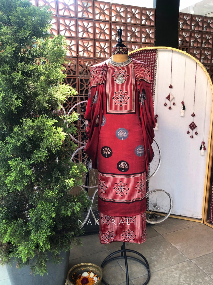 Image of Ruby Maroon Modal Dress Material Set with Basic Print