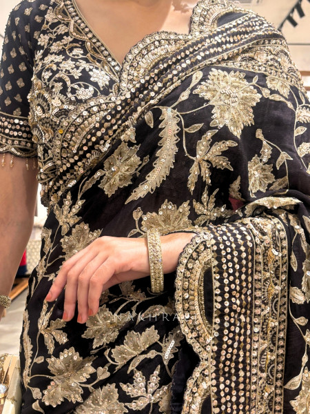 Dark Dazzle Black Saree with Sequin Embroidered Blouse